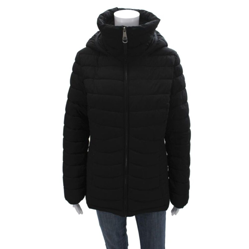 DKNY Womens Puffer Quilted Jacket Black Polyester High Neck Zip Size L